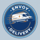 Envoy Delivery logo featuring a fast courier van, specializing in same-day AOG, medical, and legal deliveries in London and Surrey.